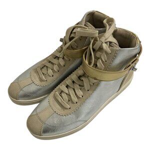 Coach C213 Sheep Kappa Suede High Top Sneakers Silver Gold Womens 7.5 NEW